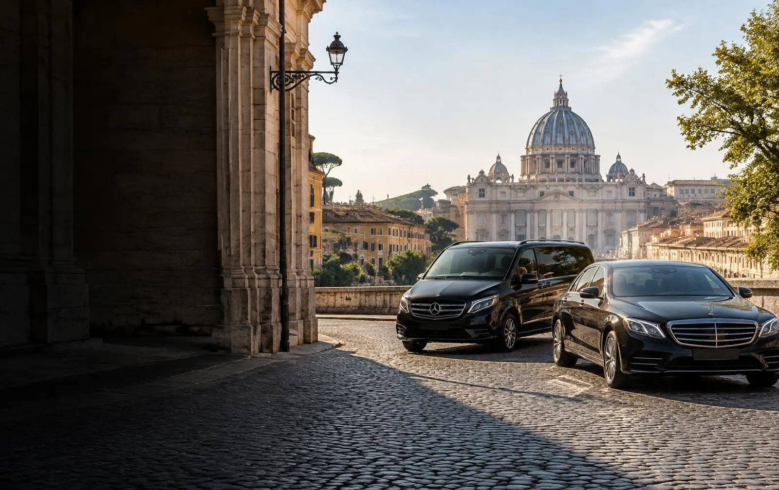 Taxi and passenger van in Rome — illustrative image